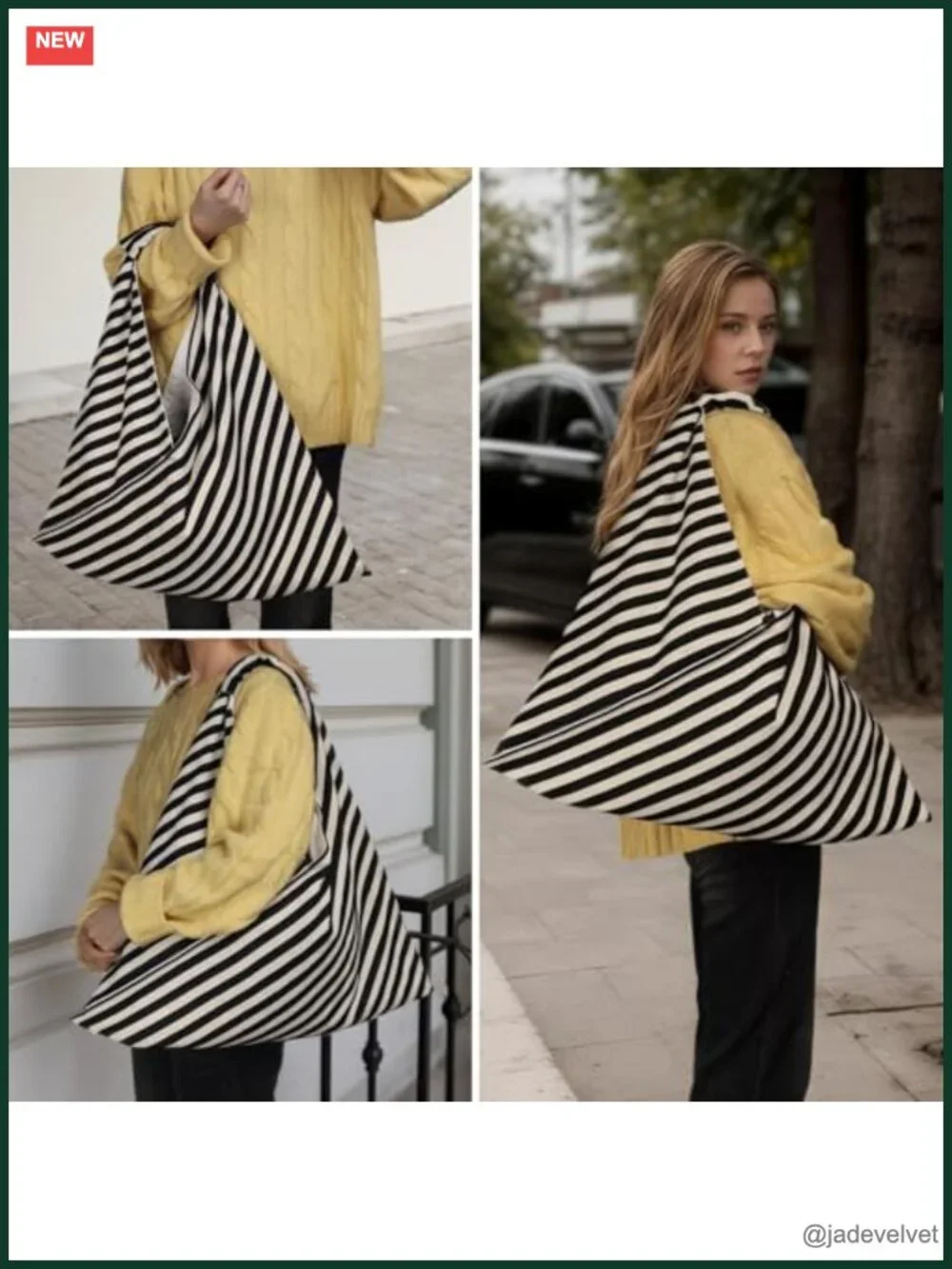 Large Canvas Striped Hobo Bag Work Travel Tote Shoulder Bag